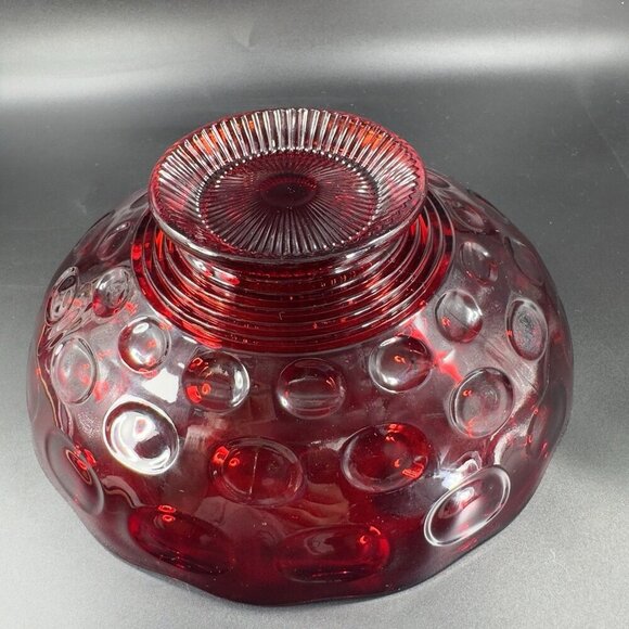 Imperial Glass Old English Ruby Bowl Dot Groove Design Footed Scalloped Rim Bowl - Picture 12 of 16